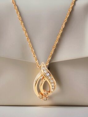 Christian Dior Vintage Gold Twisted Teardrop Necklace - Made in Germany